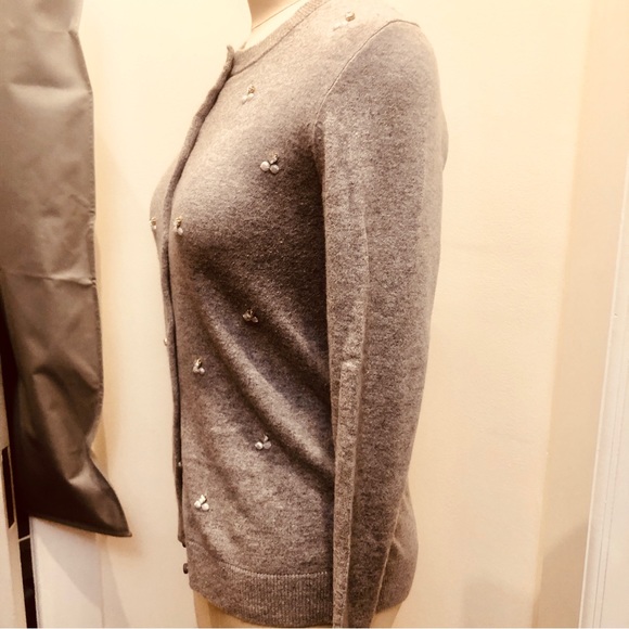 J Crew The Caryn Cardigan Heather Gray w Sparkly Bead Embellishment Size XS/2 - Picture 3 of 10